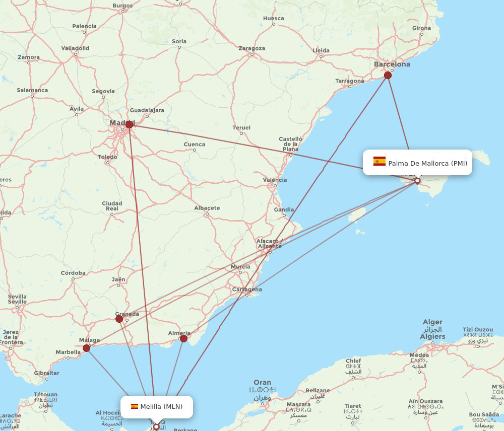 PMI-MLN flight routes