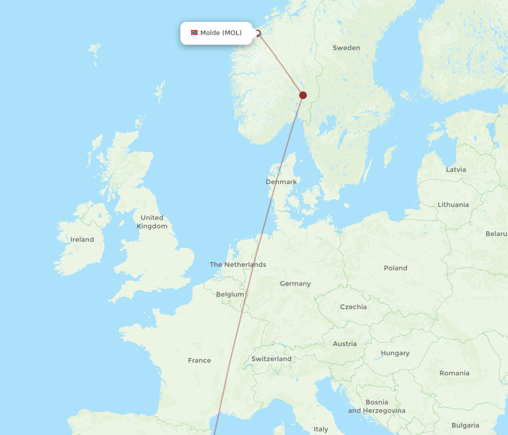 Palma de Mallorca - Molde route map and flight paths