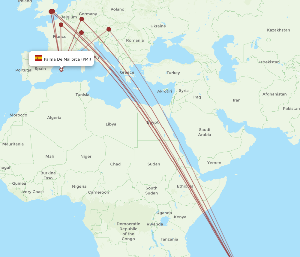 PMI-MRU flight routes