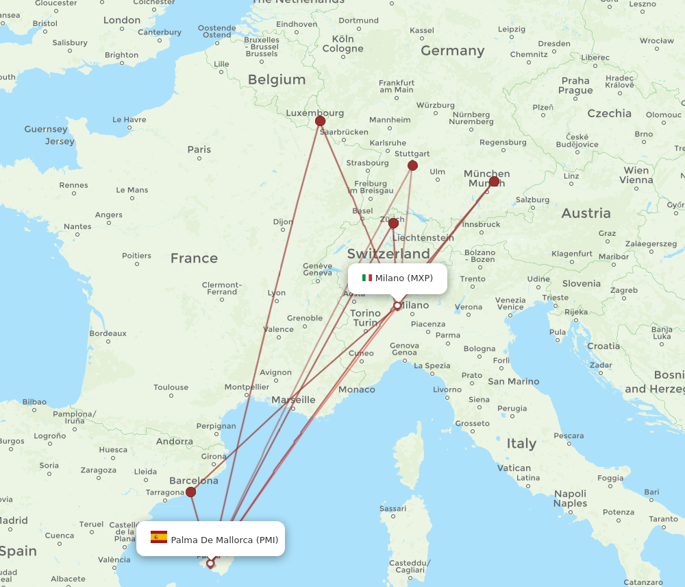 PMI to MXP flights and routes map