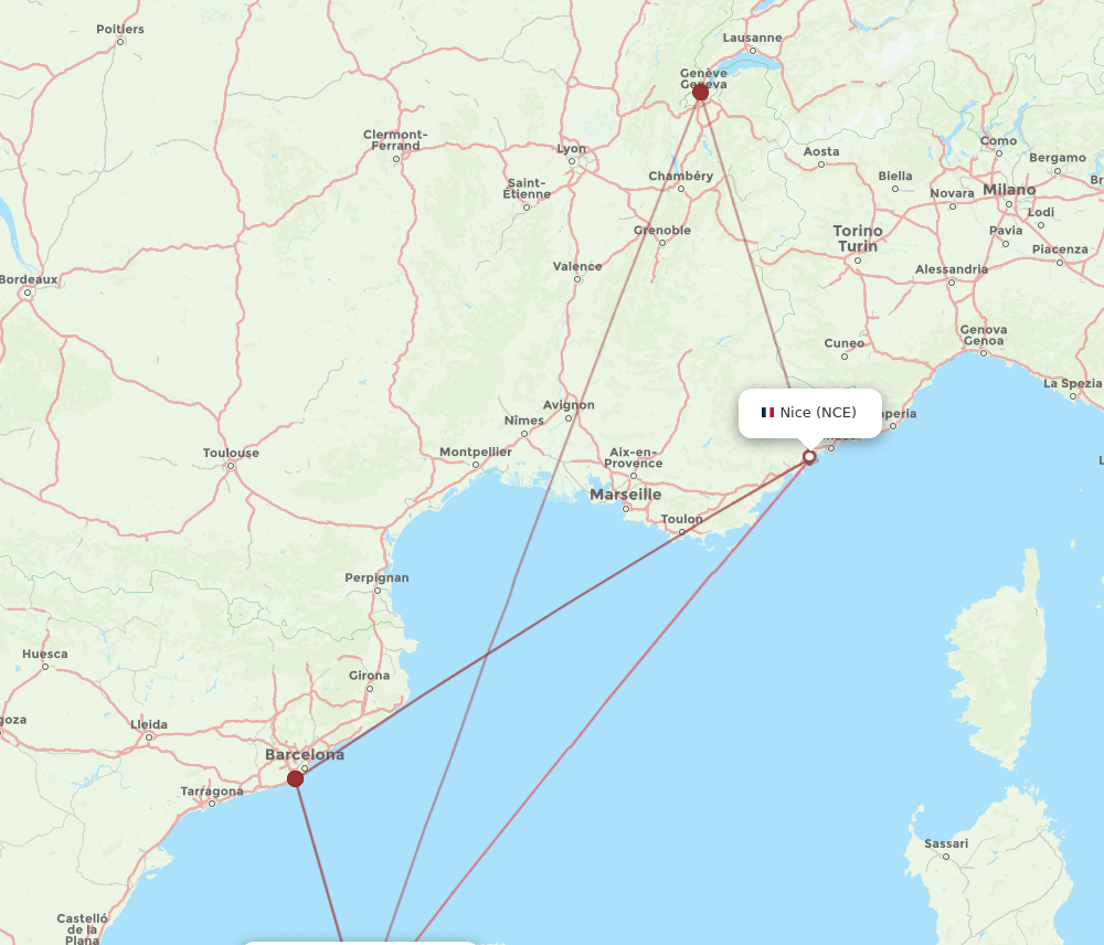 PMI to NCE flights and routes map