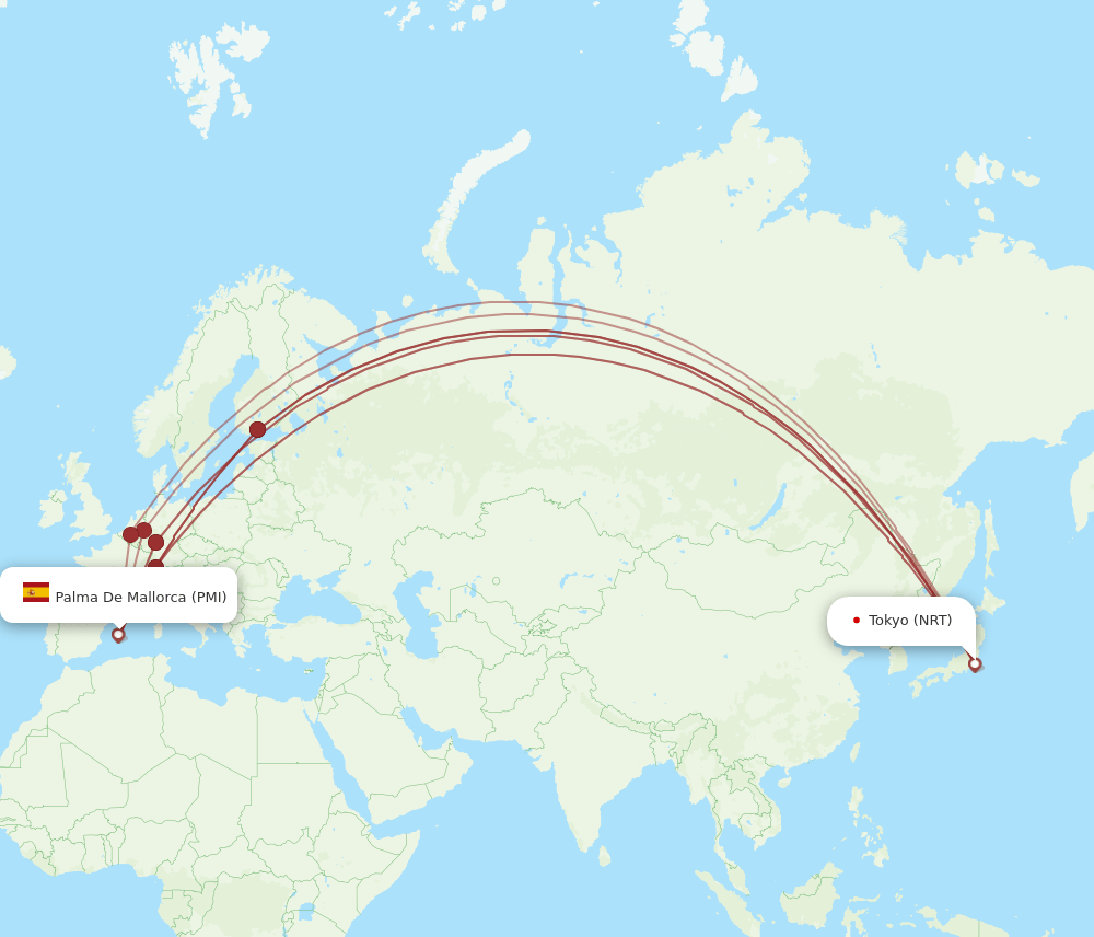 PMI to NRT flights and routes map