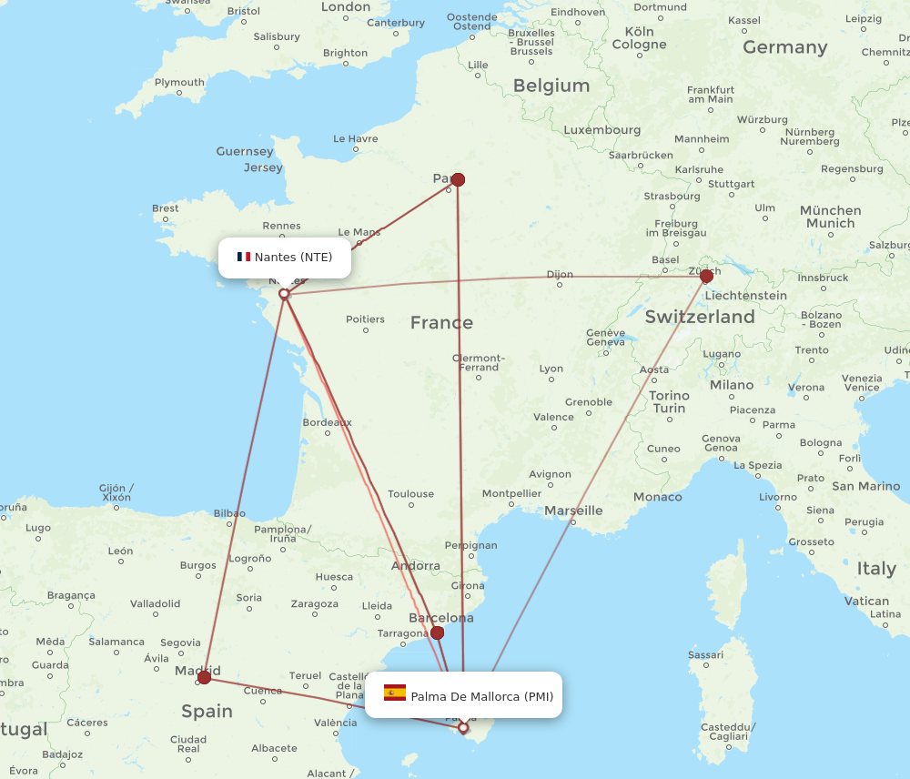 PMI to NTE flights and routes map