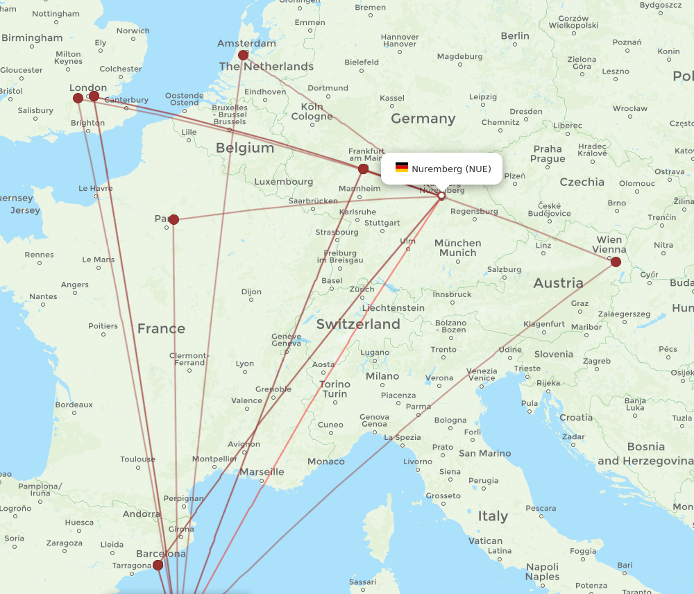 PMI to NUE flights and routes map