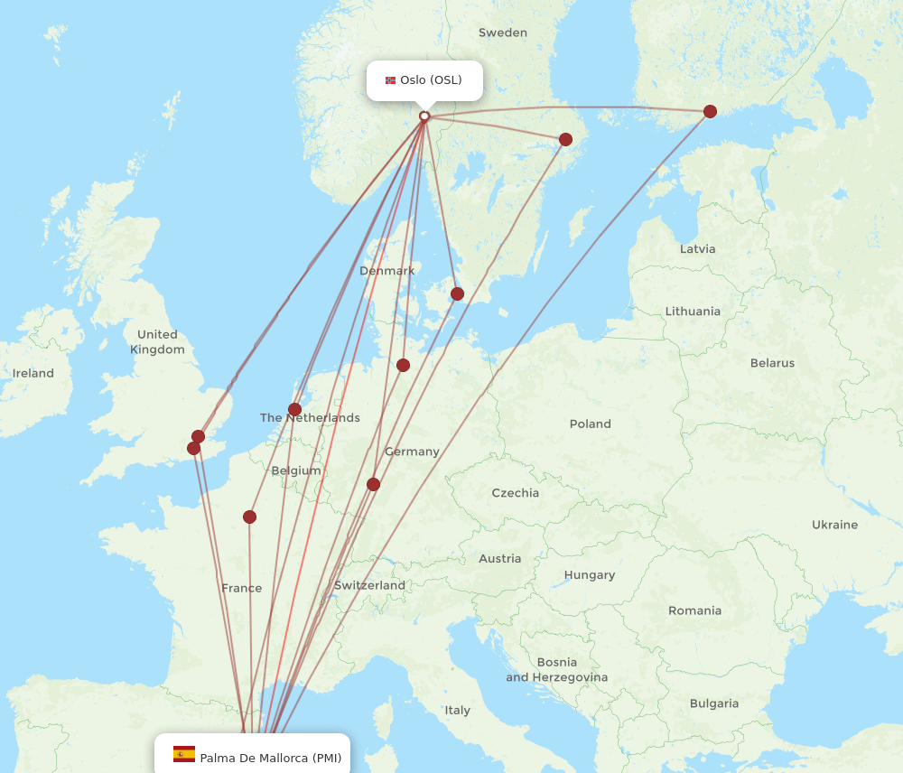 PMI to OSL flights and routes map