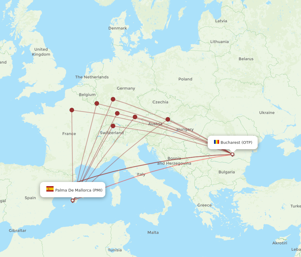 PMI to OTP flights and routes map
