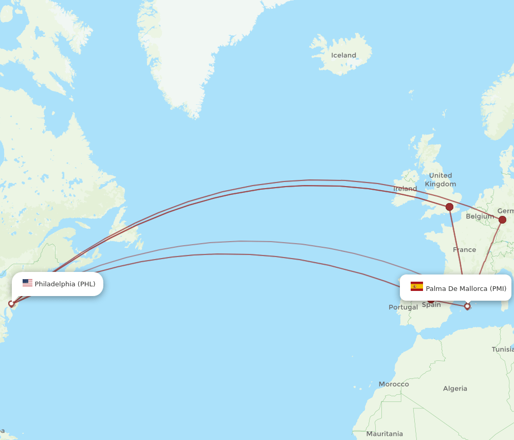 PMI to PHL flights and routes map