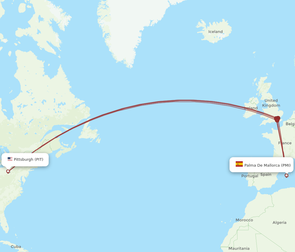 PMI to PIT flights and routes map