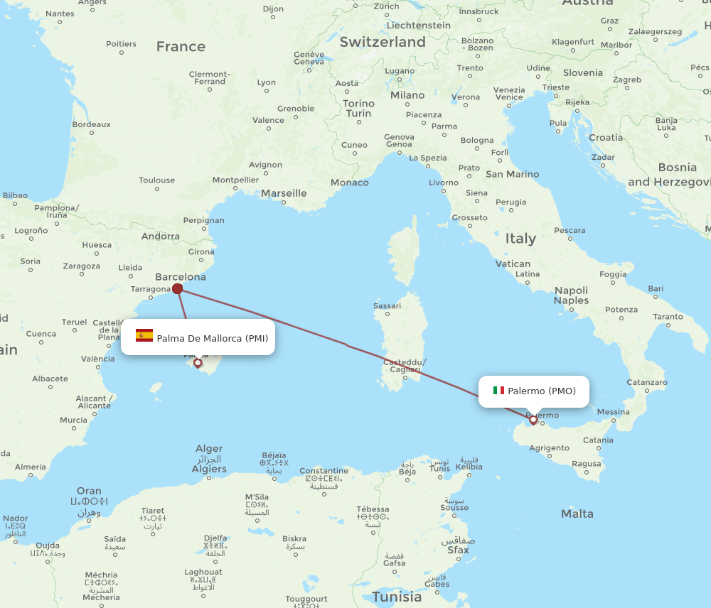 PMI to PMO flights and routes map