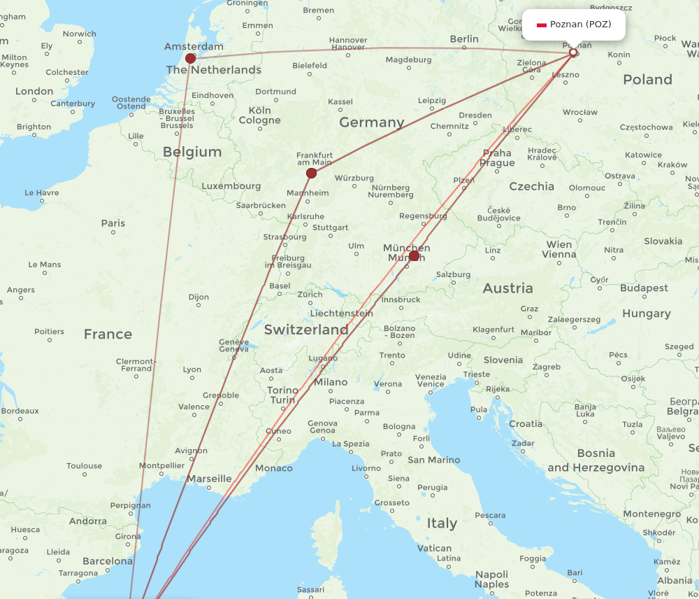 PMI to POZ flights and routes map