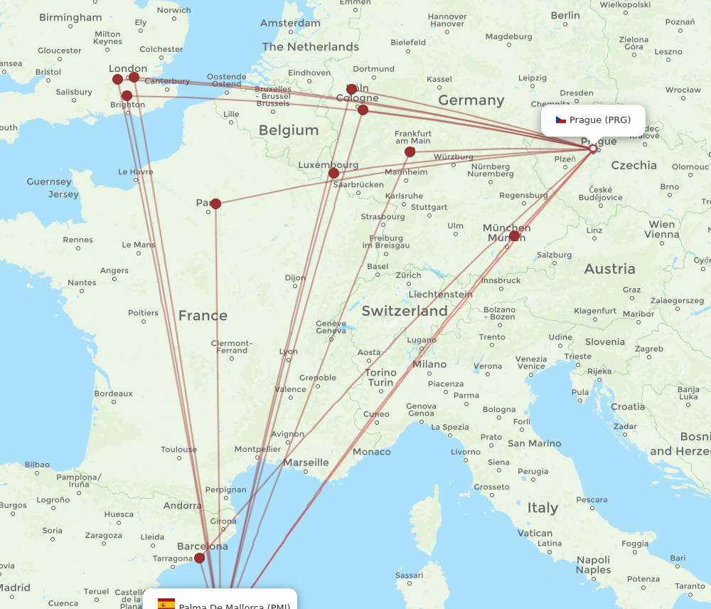 PMI to PRG flights and routes map