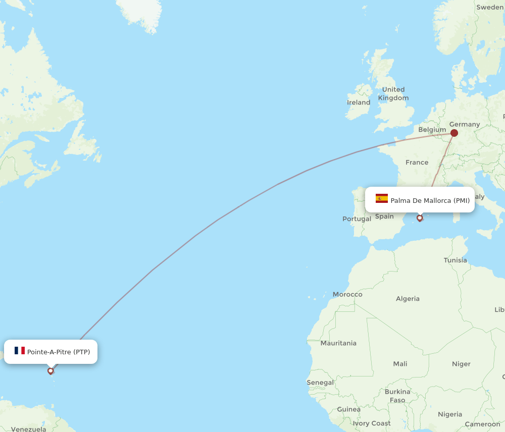 PMI to PTP flights and routes map