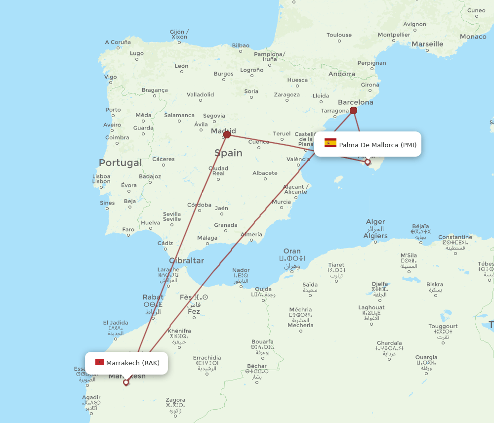 PMI to RAK flights and routes map