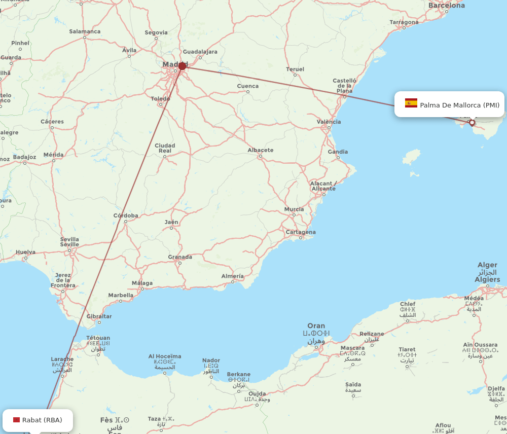 PMI-RBA flight routes