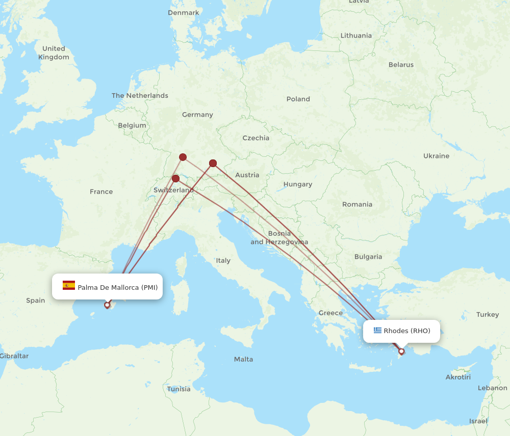 PMI to RHO flights and routes map