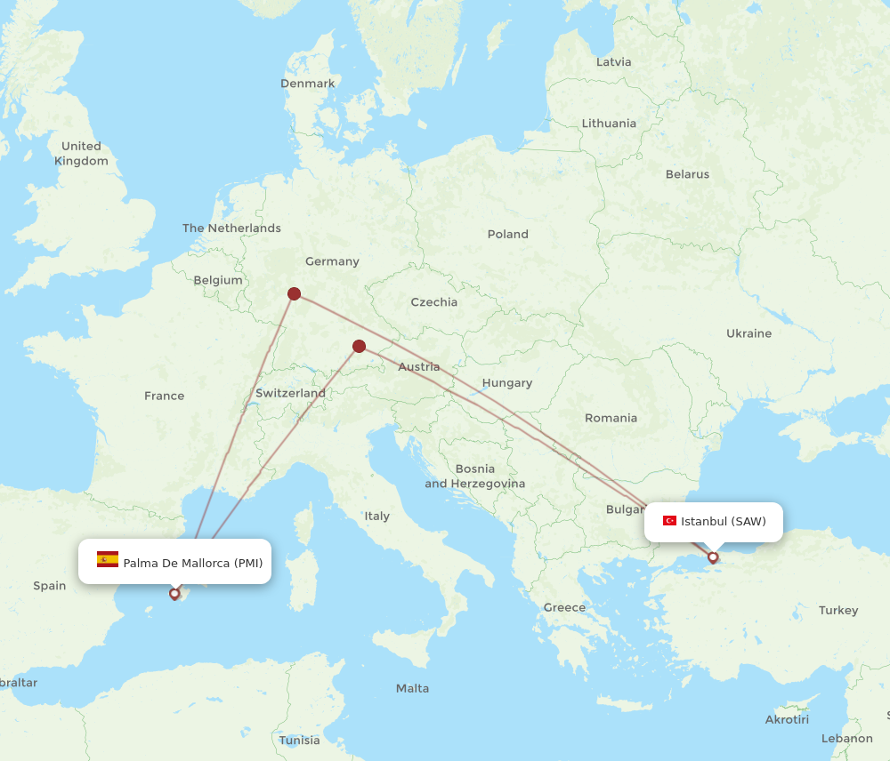 PMI to SAW flights and routes map
