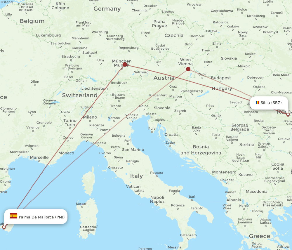 PMI to SBZ flights and routes map