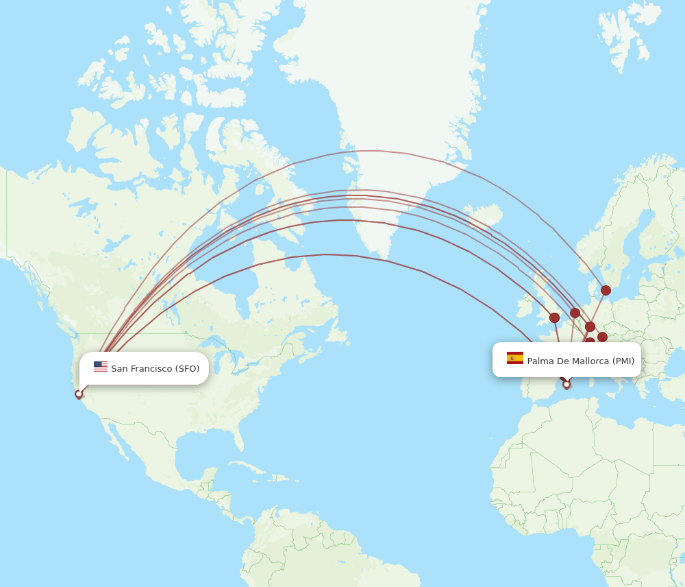 PMI-SFO flight routes