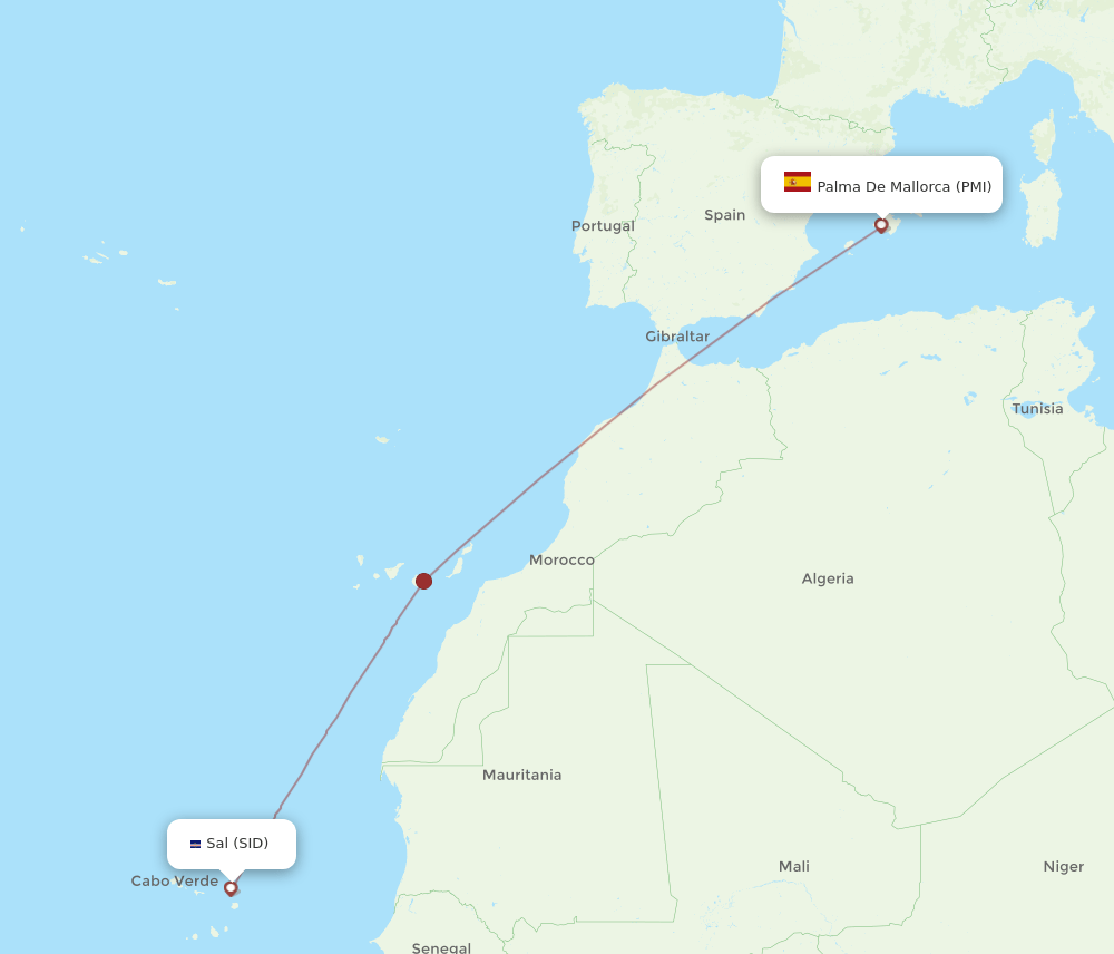 Sal - Palma de Mallorca route map and flight paths