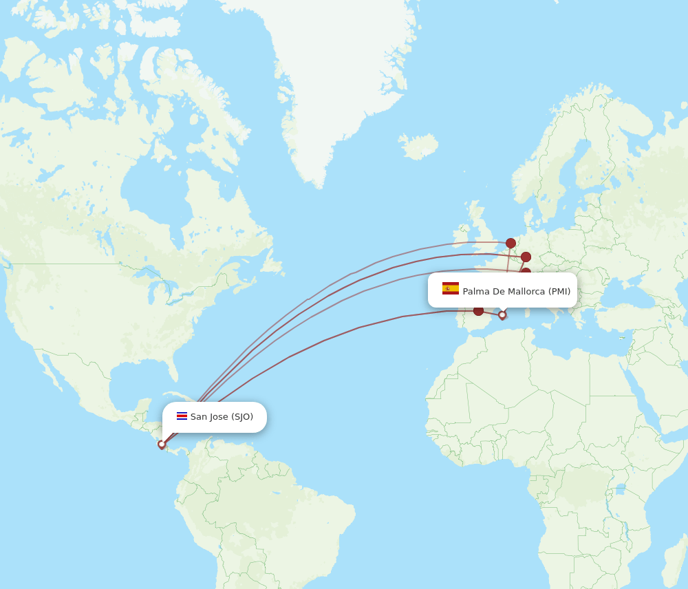 PMI to SJO flights and routes map