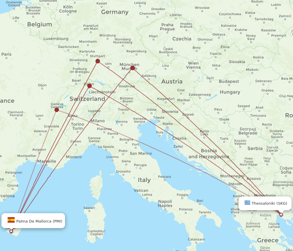 PMI to SKG flights and routes map