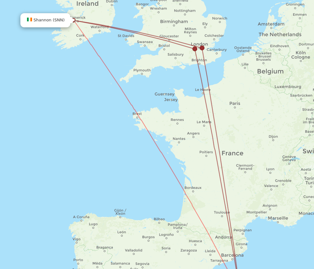 PMI to SNN flights and routes map