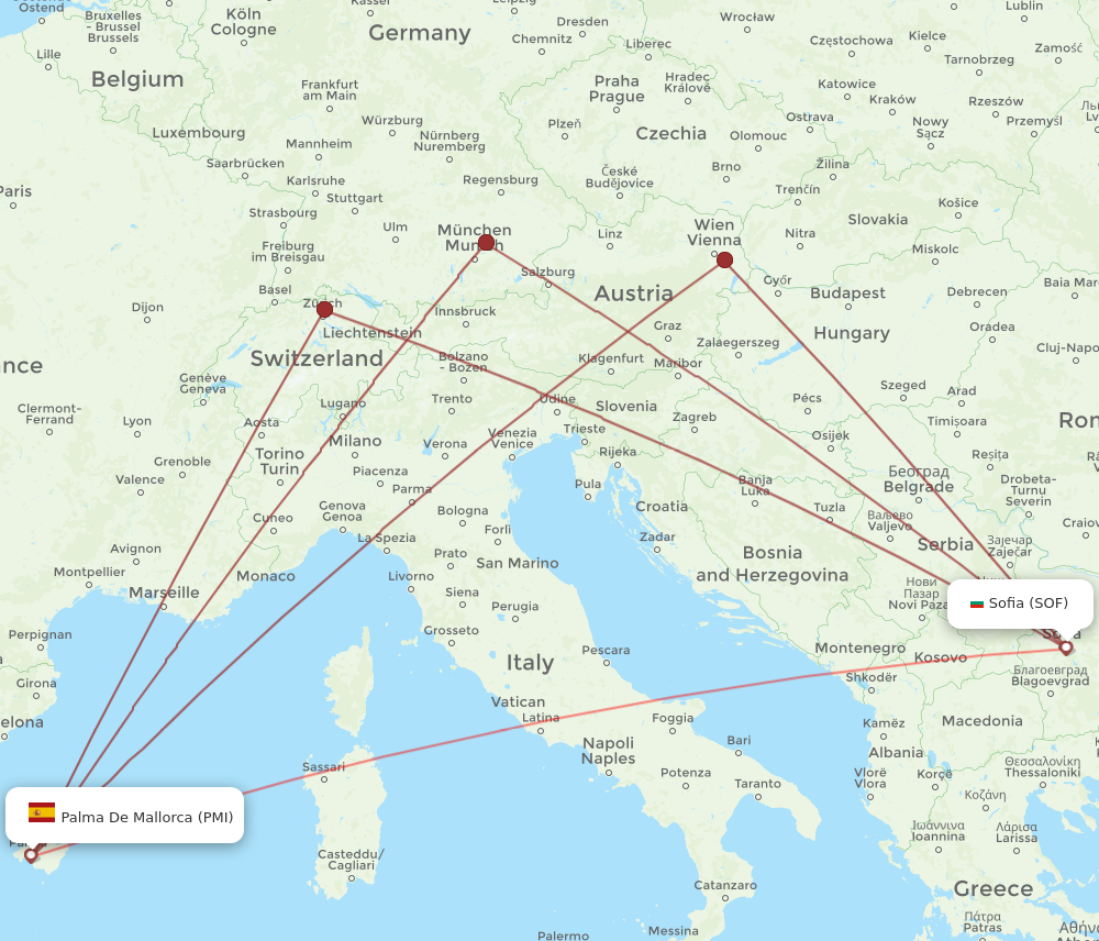 PMI to SOF flights and routes map