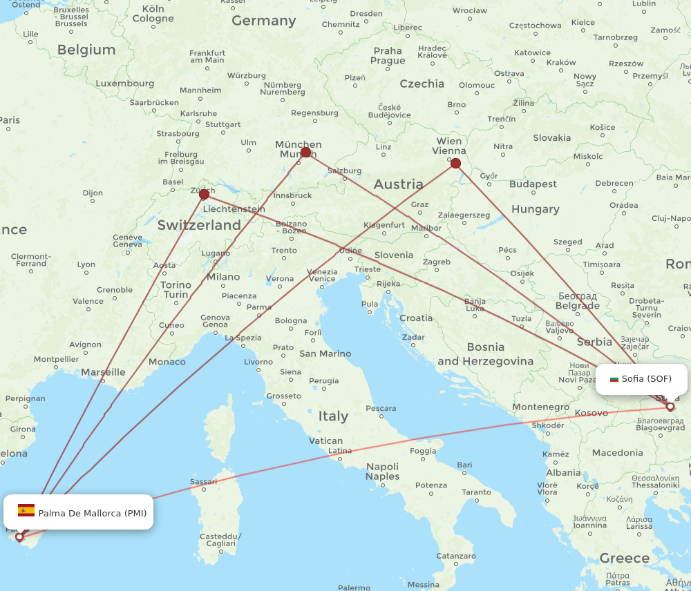 PMI to SOF flights and routes map