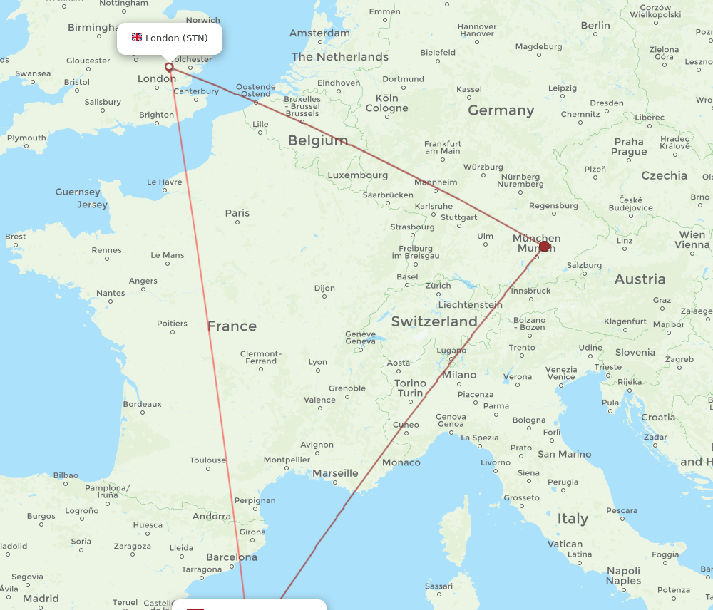 PMI to STN flights and routes map