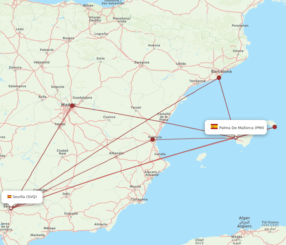 PMI to SVQ flights and routes map