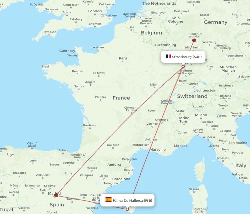 PMI to SXB flights and routes map