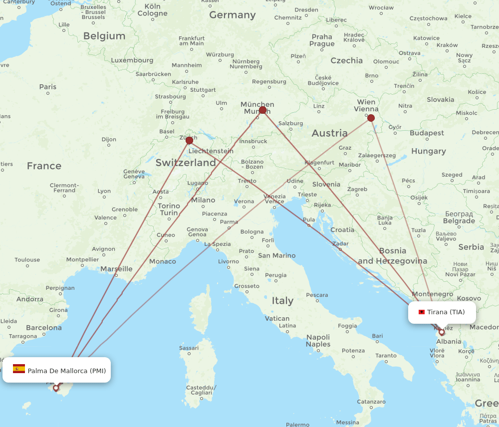 PMI-TIA flight routes