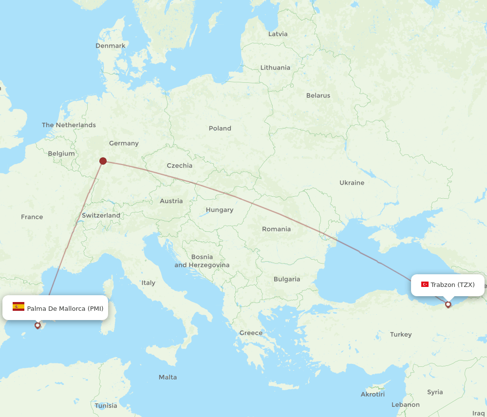 PMI to TZX flights and routes map