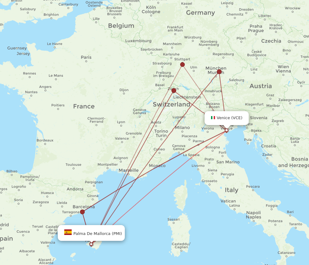 PMI to VCE flights and routes map
