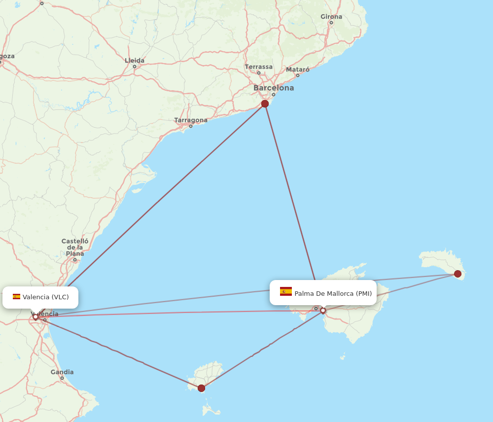 PMI to VLC flights and routes map