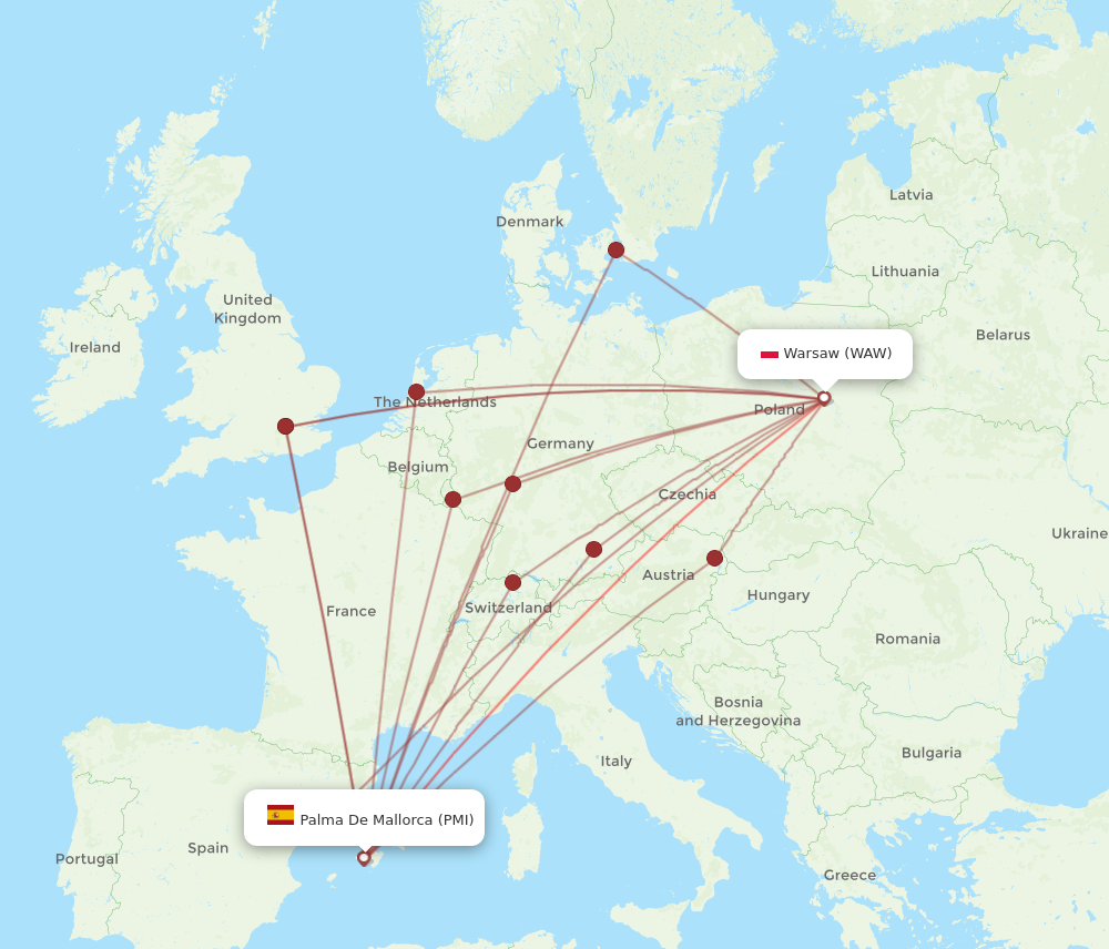 PMI to WAW flights and routes map