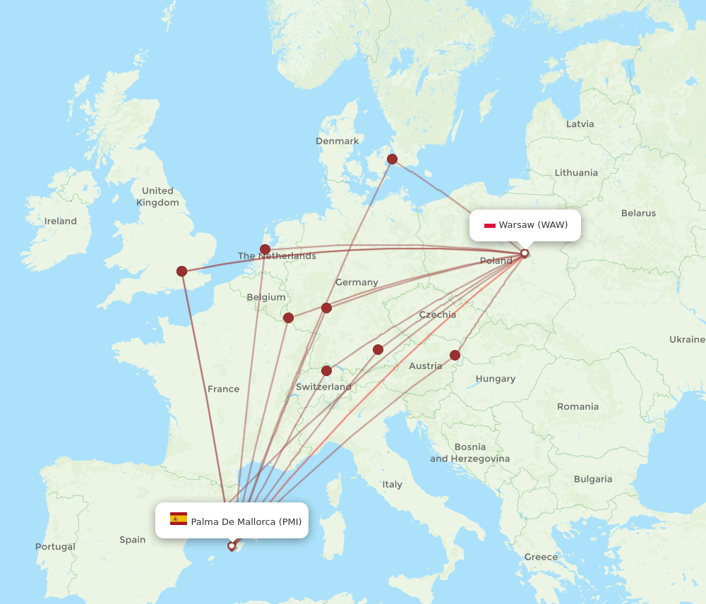 PMI-WAW flight routes