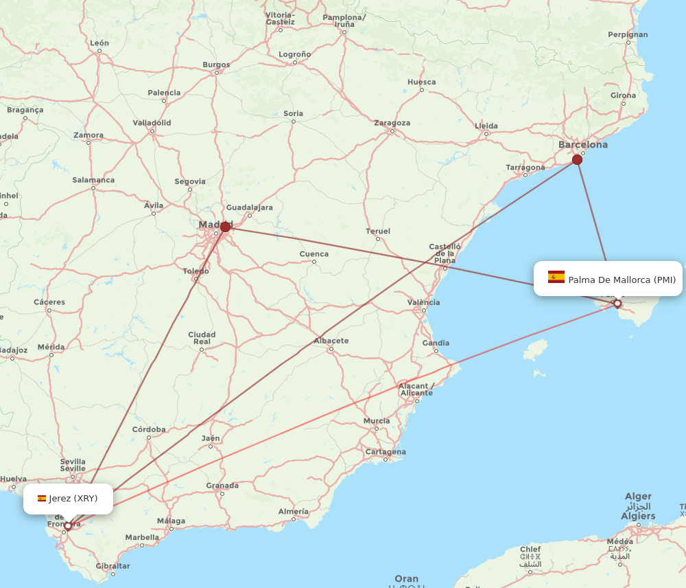 PMI to XRY flights and routes map