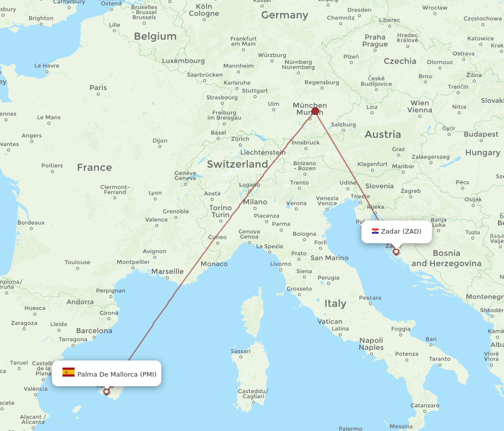 PMI-ZAD flight routes