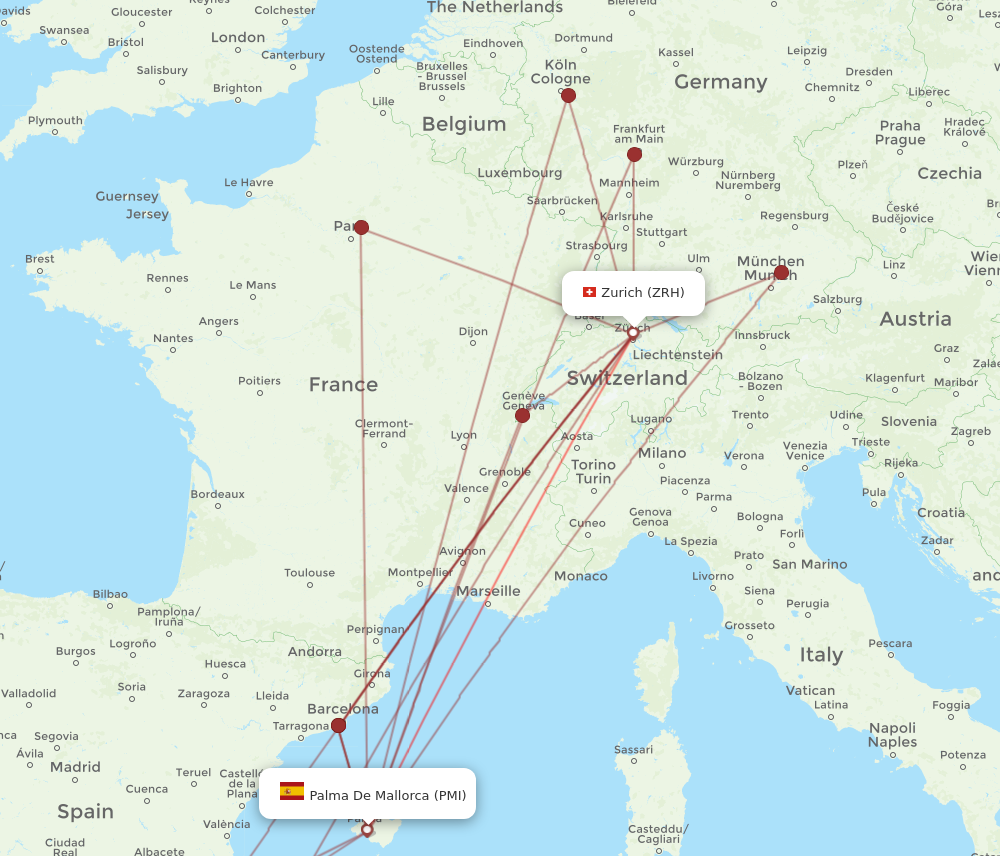 PMI to ZRH flights and routes map