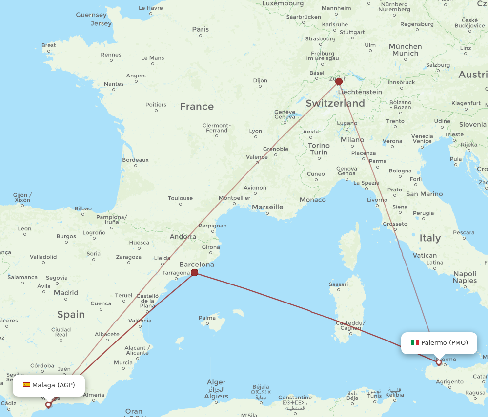PMO to AGP flights and routes map
