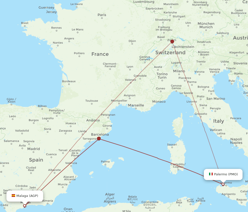 PMO-AGP flight routes