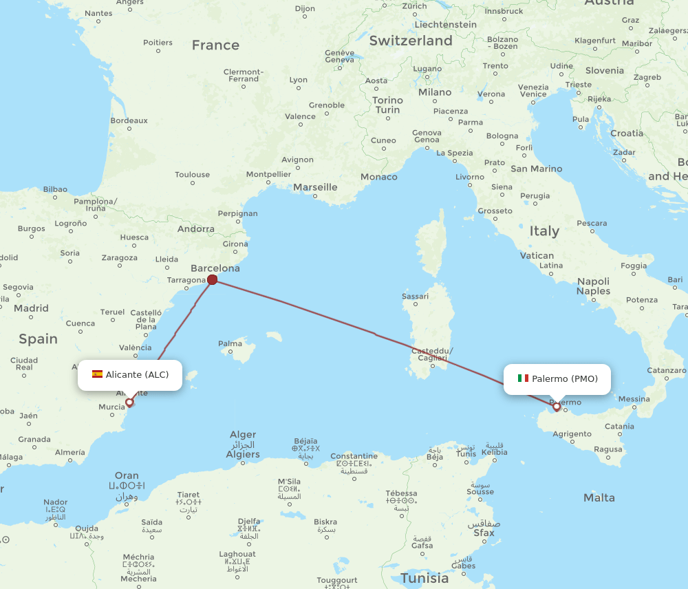 PMO to ALC flights and routes map