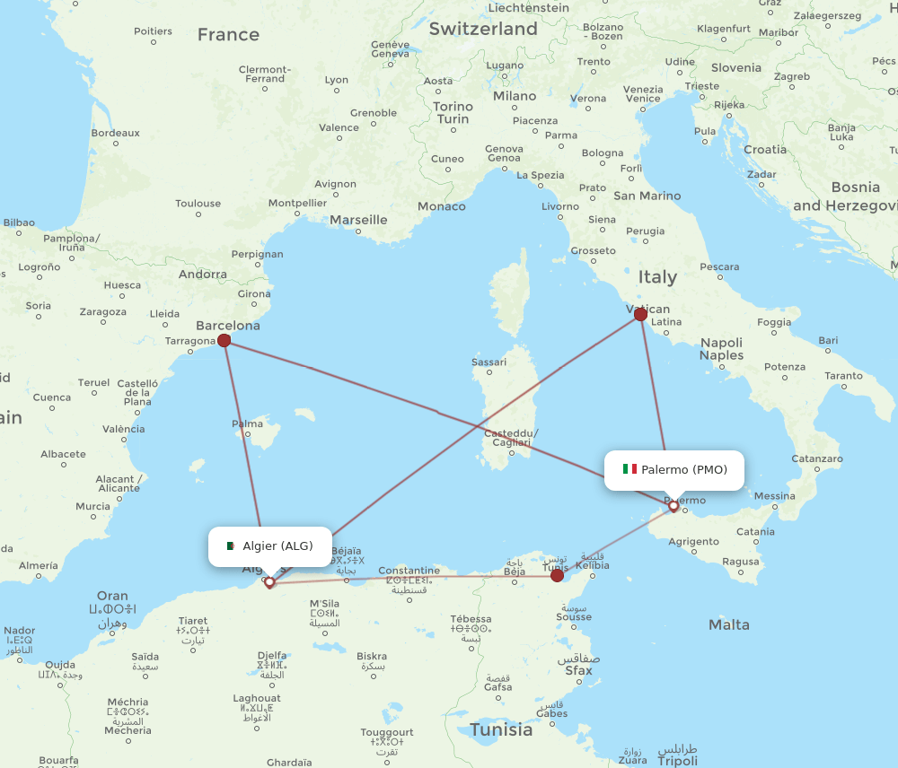 PMO-ALG flight routes