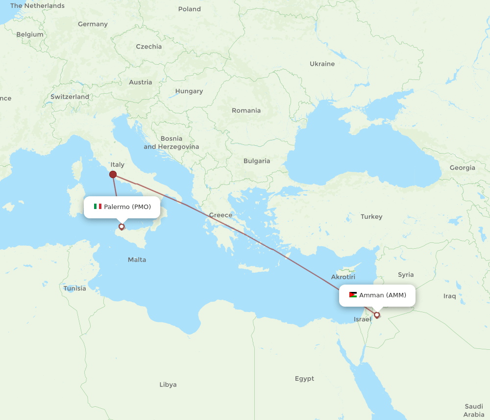 PMO to AMM flights and routes map