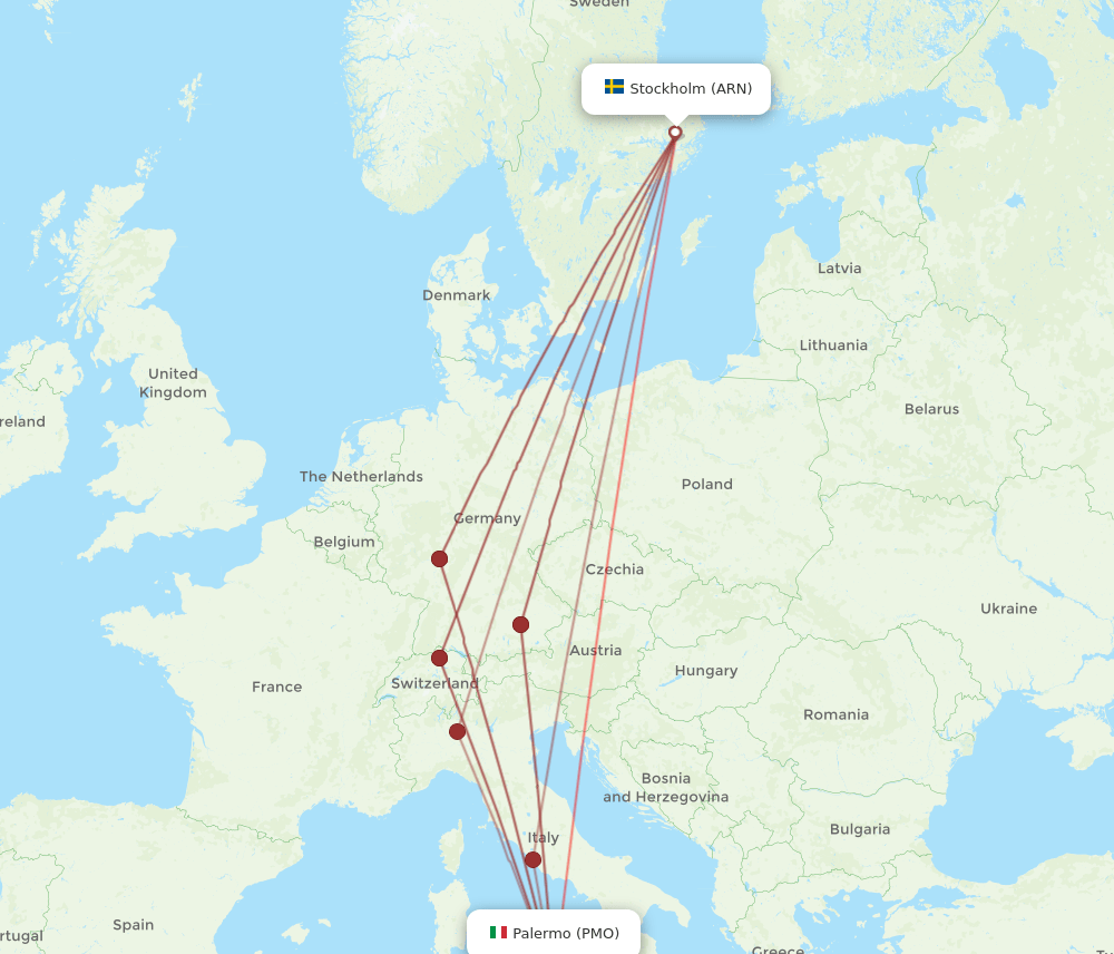PMO-ARN flight routes