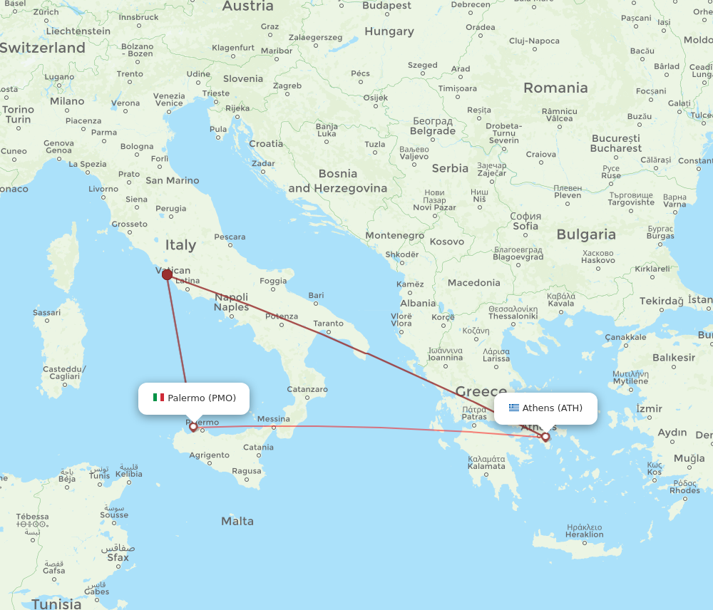 PMO to ATH flights and routes map