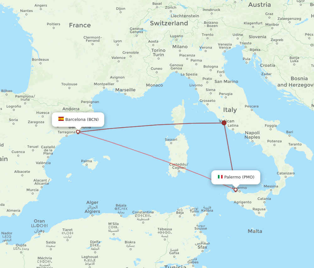 PMO-BCN flight routes