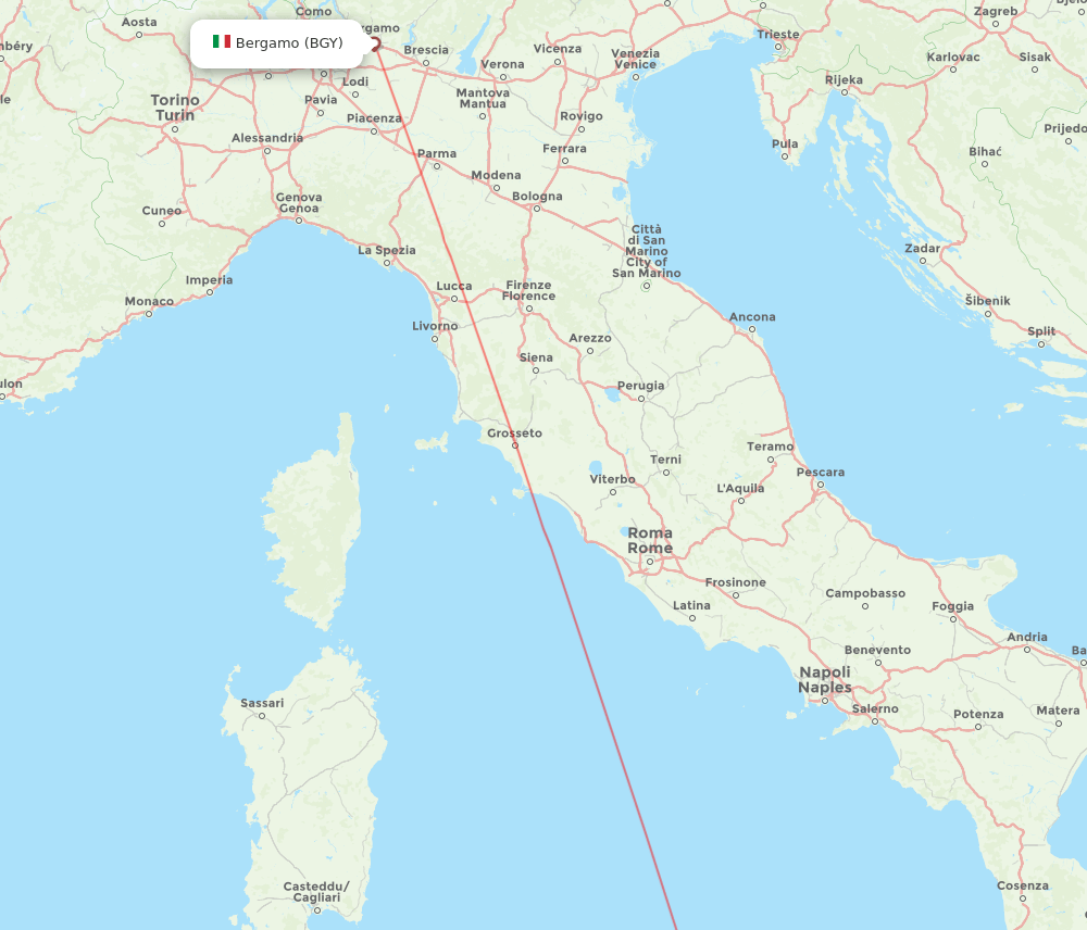 Palermo - Milan route map and flight paths