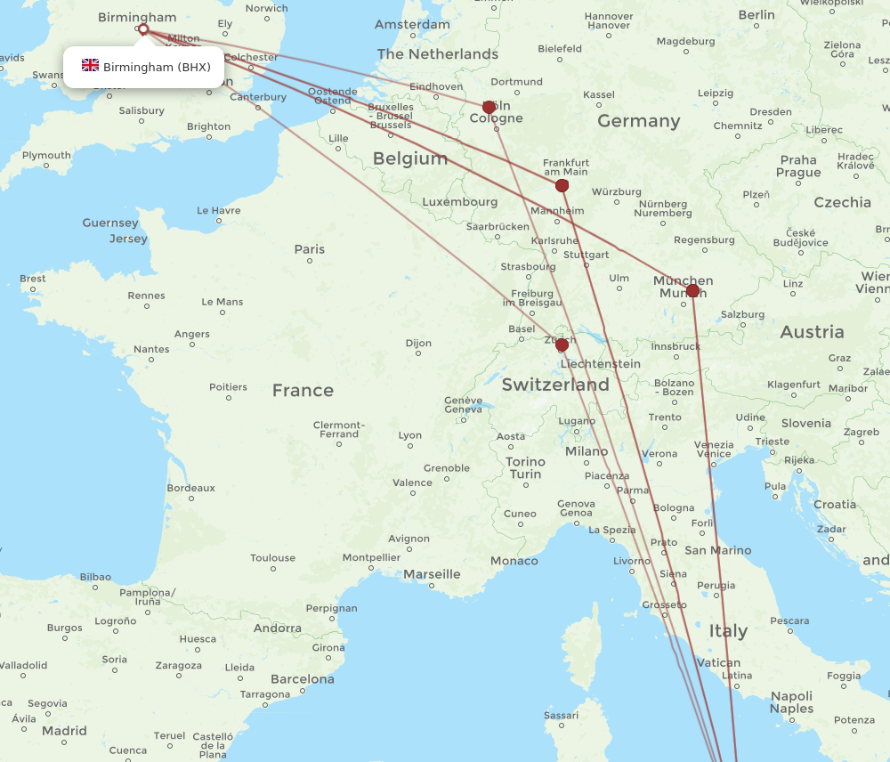 PMO to BHX flights and routes map